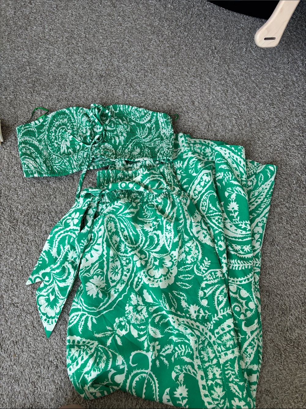 Green and White Paisley Two-Piece Set